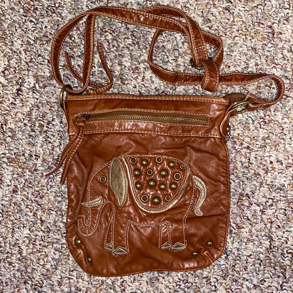 Brown faux leather elephant purse